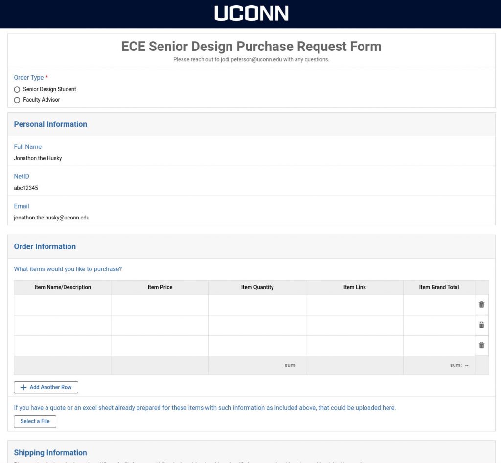 senior design purchase request form